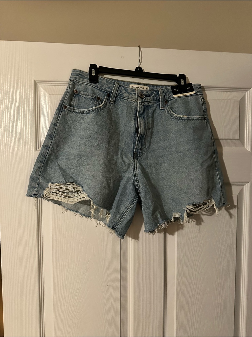 Abercrombie & Fitch Light Wash Distressed Denim Shorts
